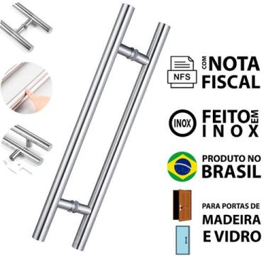 Imagem de Puxador Redondo Porta Portão Vidro Madeira Ferro Inox 45cm Duplo Maçan