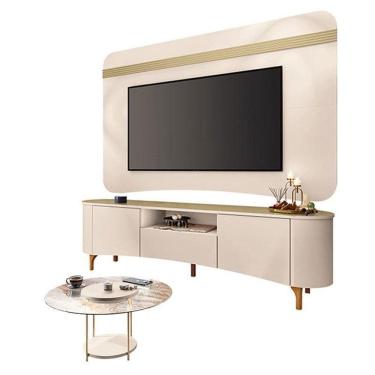 Imagem de Rack Bancada E Painel Off White Champanhe Com Mesa De CentroCom Tampo De Vidro Off White-Hb Móveis