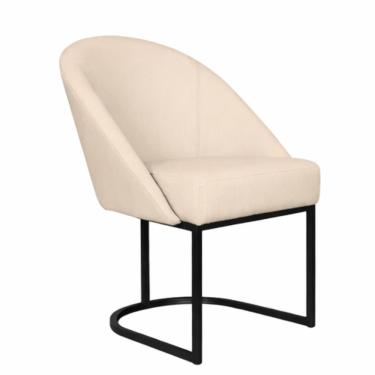 Imagem de Cadeira Lua Metal Preto Decorativa Estofada em Corino Bege para Sala e Escritório