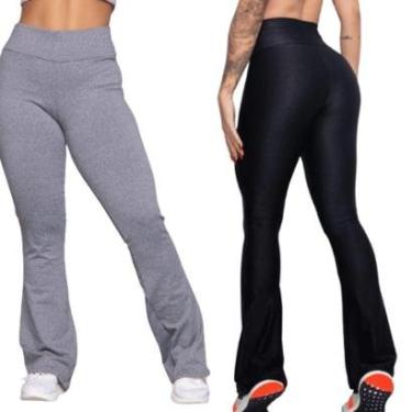 Imagem de KIT 2 Calça Legging Suplex Flare Bella Fiore Boca de Sino Bailarina Cintura Cós Alto Mo...