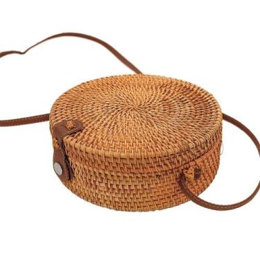 Imagem de Bolsa De Bambu Redonda Feminina Com Alça Fixa Forrada Verão - SHOPMIX