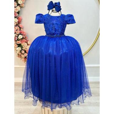 Imagem de Vestido Infantil Azul Royal Longo Damas C/ Renda Casamento - no-brand,