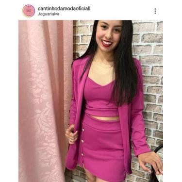 Imagem de conjunto blazer+saia+croped rosa - cantinho da moda, M