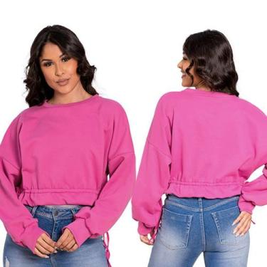 Imagem de Moletom Feminino Fechado Cropped Gola Careca Lisa - OVERGIRLS, Rosa es