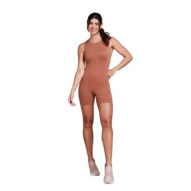 Imagem de Macaquinho Fitness Feminino Trifil Treino Canelado Esportivo, Mocha mo