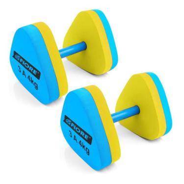Imagem de Halter Triangular EVA para Hidroginástica 3 a 4 Kg Fiore, Azul, Amarel