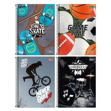 Imagem de Kit 4 Cadernos Espiral Capa Dura 10x1 - 160 Folhas - Vibe Masculino - 
