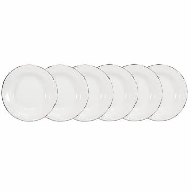 Imagem de Conjunto de Pratos Fundos Pomerode Prata 6 Peças Porcelana Filete Decorativo Branco Schmidt