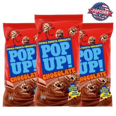 Imagem de Pipoca Pronta Gourmet Pop Up Chocolate Kit 3 Unidades de 50g
