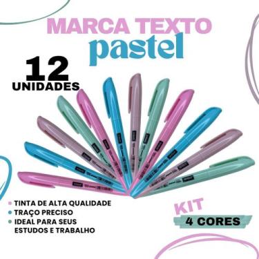 Imagem de Caneta Marca Texto Pastel Vighs Kit com 12 Unidades