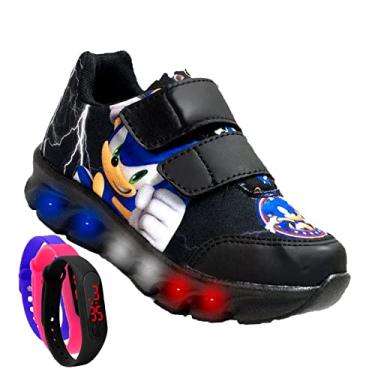 Imagem de Tenis De Led Masculino Calce Facil Infantil Meninos Estilo Original + Relogio Cor:Preto;Tamanho:26