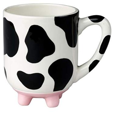 Imagem de Boston Warehouse Caneca de cerâmica com pés de silicone antiderrapante Udderly vaca, 1 unidade (pacote com 1), branca, preta, rosa