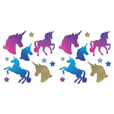 Imagem de Beistle Recortes de papel de unicórnio mágico e estrela, 20 peças, artigos de festa de aniversário, decoração de mesa de chá de bebê, 5,7 cm a 33,6 cm, rosa/roxo/azul/dourado/prata