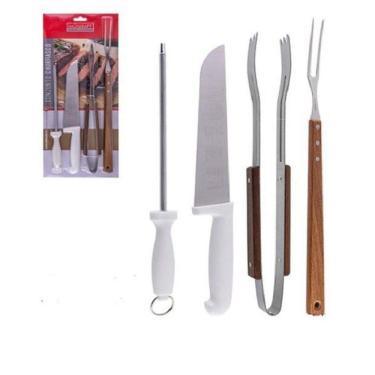 Imagem de Conjunto De Churrasco Faca ,Garfo,Chaira E Pegador De Inox