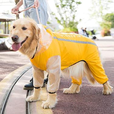 Imagem de Capas de Chuva Refletivas para Cães com Capuz, Poncho para Animais de Estimação à Prova de Chuva para Cães Grandes, Roupas de Animais de Estimação Leve Impermeáveis, Amarelo, 3GG (Busto 78 cm)