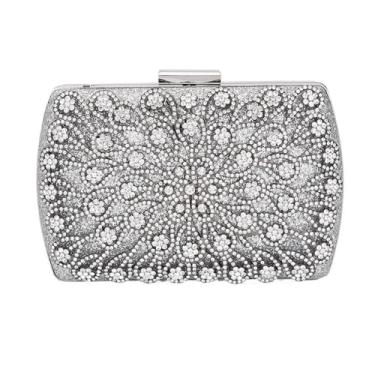 Imagem de Bolsa clutch feminina bolsa de casamento bolsa de ombro de corrente pequena, prata, médio, Prata