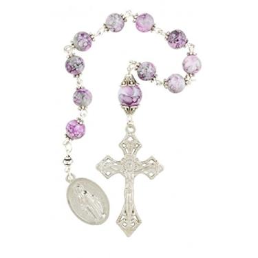 Imagem de Rosário de bolso com miçangas de oração com tampa rosa, presentes religiosos, com medalha milagrosa, 23 cm