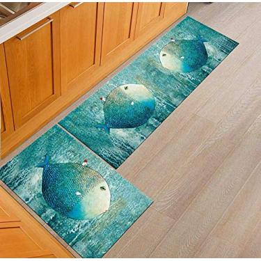 Imagem de SHENGANG Tapete de Cozinha Antiderrapante Moderno Área Tapetes Sala de Estar Varanda Banheiro Tapete Impresso Tapete Corredor Tapete de Banho, 9,50x80cm