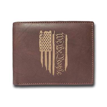 Imagem de Carteira masculina We the People com bloqueio de RFID, couro bovino com gravação a laser, fina, de grande capacidade, com compartimento para cartão de crédito, marrom, 14 bolsos, Marrom, S, Carteira RFID