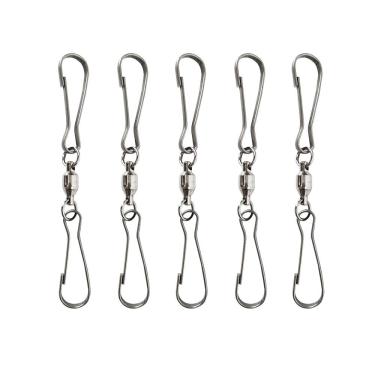 Imagem de 5 pçs extra grande liso giratório duplo clipe giratório ganchos corda espiral caudas Twisters soquetes de vento, para girar para-brisas e qualquer pipa, vasos de flores, plantas, alimentadores de pássaros, luzes solares, bandeiras