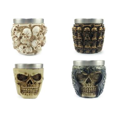 Imagem de Kit 4 Copos Shot Dose Colecionável Decorativo  Em Aço Inox Resina Para Tequila Whisky Vodka