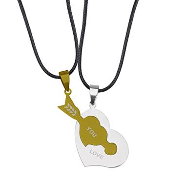 Imagem de CNBPIC Colar Costura Casal 3.5 * 3Cm Pingente de Aço Inoxidável 50Cm Corrente Joias Presente