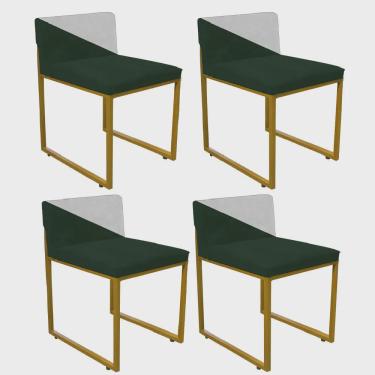 Imagem de Kit 04 Cadeira Office Lee Duo Sala de Jantar Industrial Ferro Dourado Suede Verde e Branco - Ahazzo Móveis