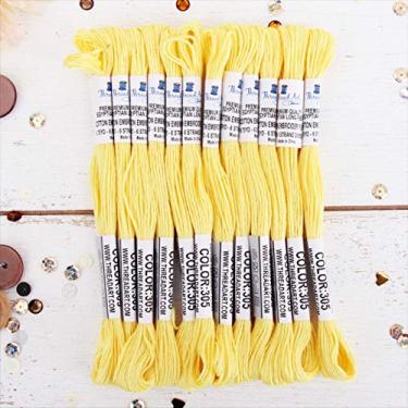 Imagem de 12 novelos ThreadArt Fio de bordado de algodão egípcio de fibra longa premium | Amarelo claro | 6 fios dividíveis 9,5 m cada para bordado à mão, pulseiras da amizade, ponto de cruz e artesanato