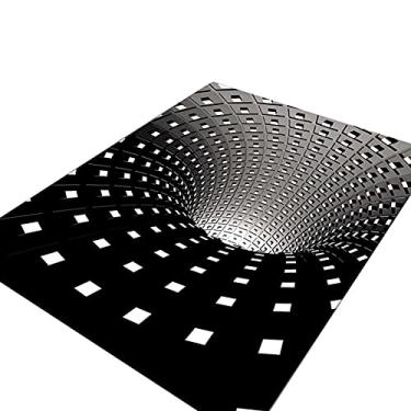 Imagem de oAutoSjy Tapete de visão estéreo 3D preto branco xadrez área tapete de chão decorativo moderno geométrico abstrato tapete capacho veludo antiderrapante ilusão ótica tapete para sala de estar quarto, 40 cm x 60 cm