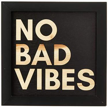 Imagem de Arte Maníacos Quadro Decorativo em Madeira No Bad Vibes Fundo Preto - 46x32,5cm (Moldura caixa em laca preta)