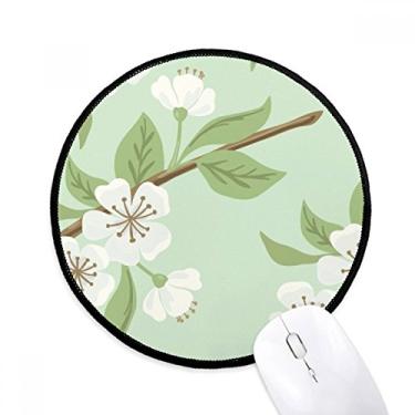 Imagem de Mousepads redondos de flor de pêssego branco antiderrapante bordas costuradas para jogo presente de escritório