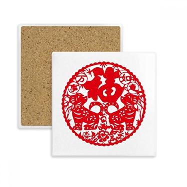 Imagem de Porta-copos quadrado de corte de papel para cachorro de ano novo chinês, suporte de subplaca, pedra isolante
