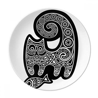 Imagem de Prato de gato branco preto padrão de peixe decorativo de porcelana salver talheres prato de jantar