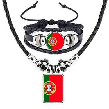 Imagem de Conjunto de joias de pulseira de couro com bandeira nacional da Europa país de Portugal