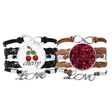 Imagem de DIYthinker Pulseira de mão com coração rosa preto, lábios, dia dos namorados, corda de couro, pulseira de amar, cereja, conjunto duplo
