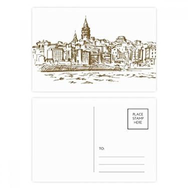 Imagem de Conjunto de cartão postal Turkey River Landmark Sketch Paisagem Cartão de felicitações de aniversário