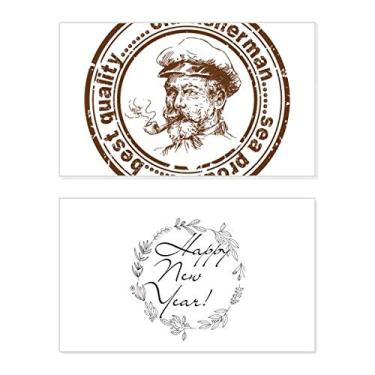 Imagem de Cartão de felicitações Old Fisherman Captain Classic Country City New Year Festival Bless Message Present