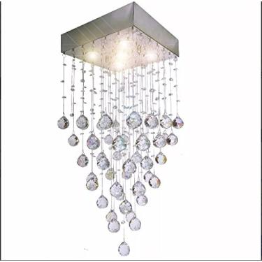 Imagem de Lustre quadrado cacho bolas e pedras cristais legitimos