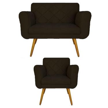 Imagem de Jogo Namoradeira e 1 Poltrona Estofada Salão de Beleza Isabella Suede Marrom - LM DECOR