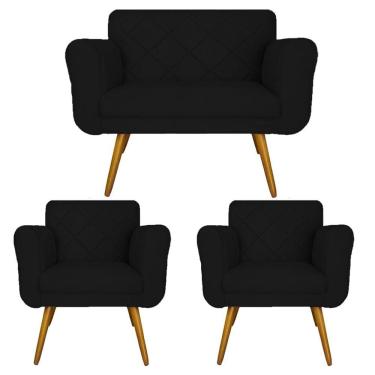 Imagem de Jogo Namoradeira e 2 Poltrona Decorativa Para Recepção Isabella Corano Preto - LM DECOR