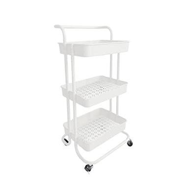 Imagem de Carrinho Organizador Fruteira Multiuso 3 Prateleiras com Alça e Rodízios Branco