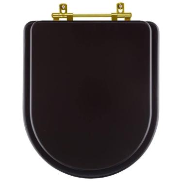 Imagem de Assento Sanitario Poliester Carrara Marrom Fosco Para Vaso Deca Com Ferragem Dourada