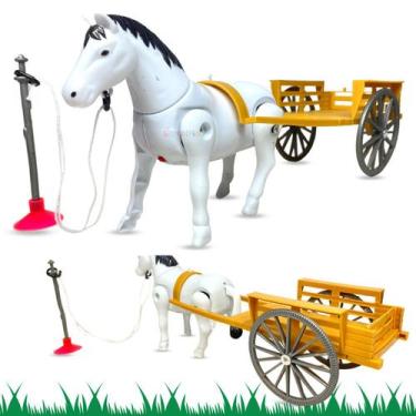 Imagem de Cavalinho Brinquedo Com Carroça Anda Animal Cavalo Infantil - Europio