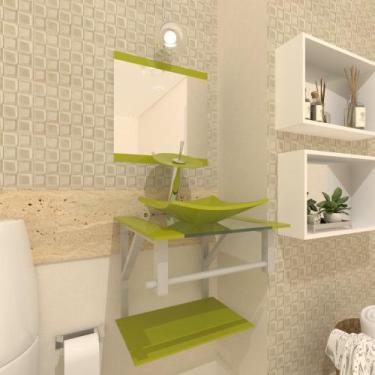 Imagem de Gabinete De Vidro Para Banheiro 40cm Com Torneira Cascata Verde Oliva