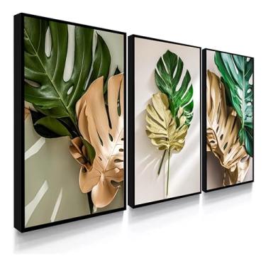 Imagem de Quadro Decorativo Folhas e Plantas Verdes Amazonia Gold Fácil Fixação com Fita Dupla Face