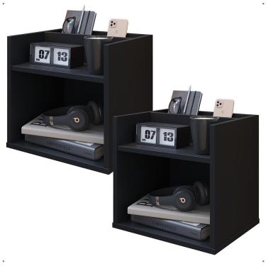Imagem de Kit 2 Mesinhas Decorativas Quarto Mesa de Cabeceira Madri Suspensa Divisória Organizadora Nicho - Preto - RPM Móveis