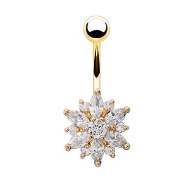 Imagem de Anel de umbigo aço cirúrgico CZ barra margarida piercing de barriga joia retentor corporal 14G (1,6 mm) 10 mm, Metal, Zircônia cúbica