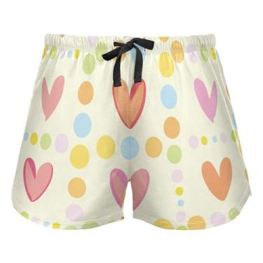 Imagem de KLL Shorts de pijama feminino amarelo xadrez coração, parte de baixo de pijama com bolsos shorts de exercício, Coração, xadrez, amarelo, G