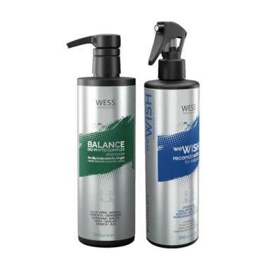 Imagem de Kit Wess Balance Shampoo 500ml + We Wish Reconstrutor 500ml - Wess Pro