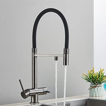 Imagem de Torneira purificada de cozinha cinza/preta/cromada, alça dupla, misturador de água fria e quente, filtro de água, torneira moderna, arma cinza